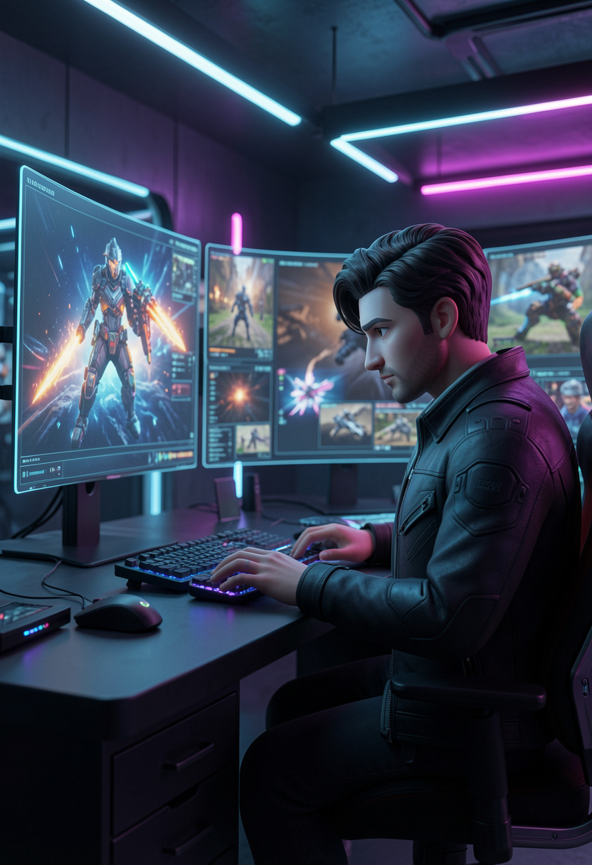 3d animated artist working in a futuristic studio 26251